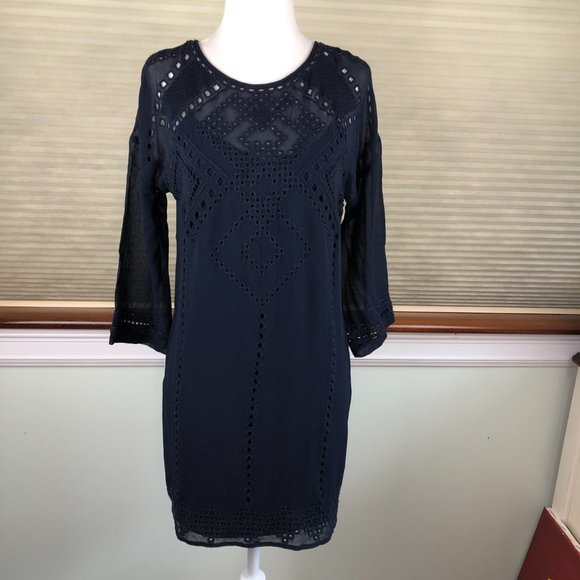 Club Monaco 100% Silk Naoise Embroidered Eyelet Tunic Dress Sheer Fairy Grunge - Picture 1 of 13